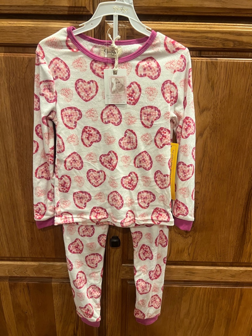 Jessica Simpson Pink & White Heart Print Girls' Pajama Set